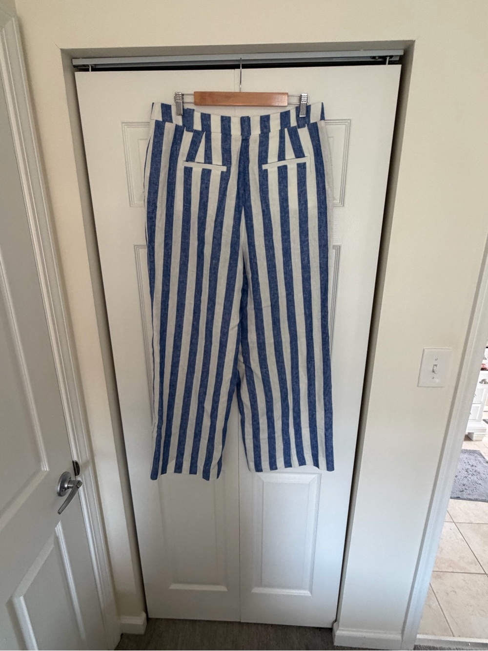Boden Women’s Blue & White Striped Linen-Blend Wide-Leg Pants — NWT